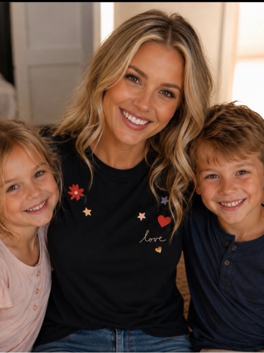 LOFT Navy Tee with Colorful Heart and Flower Accents